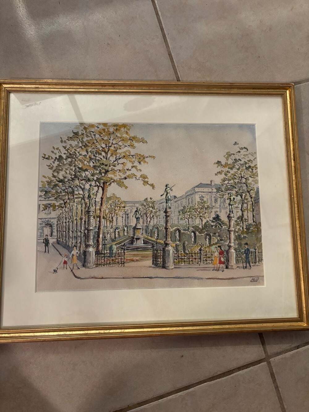 Large Original Pen and Watercolor Scene of 1980's London – AW